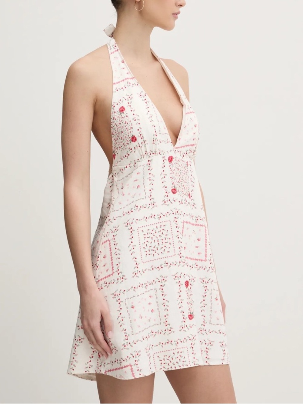NWT Hollister Cream and Red Floral Halter Mini Dress Size L